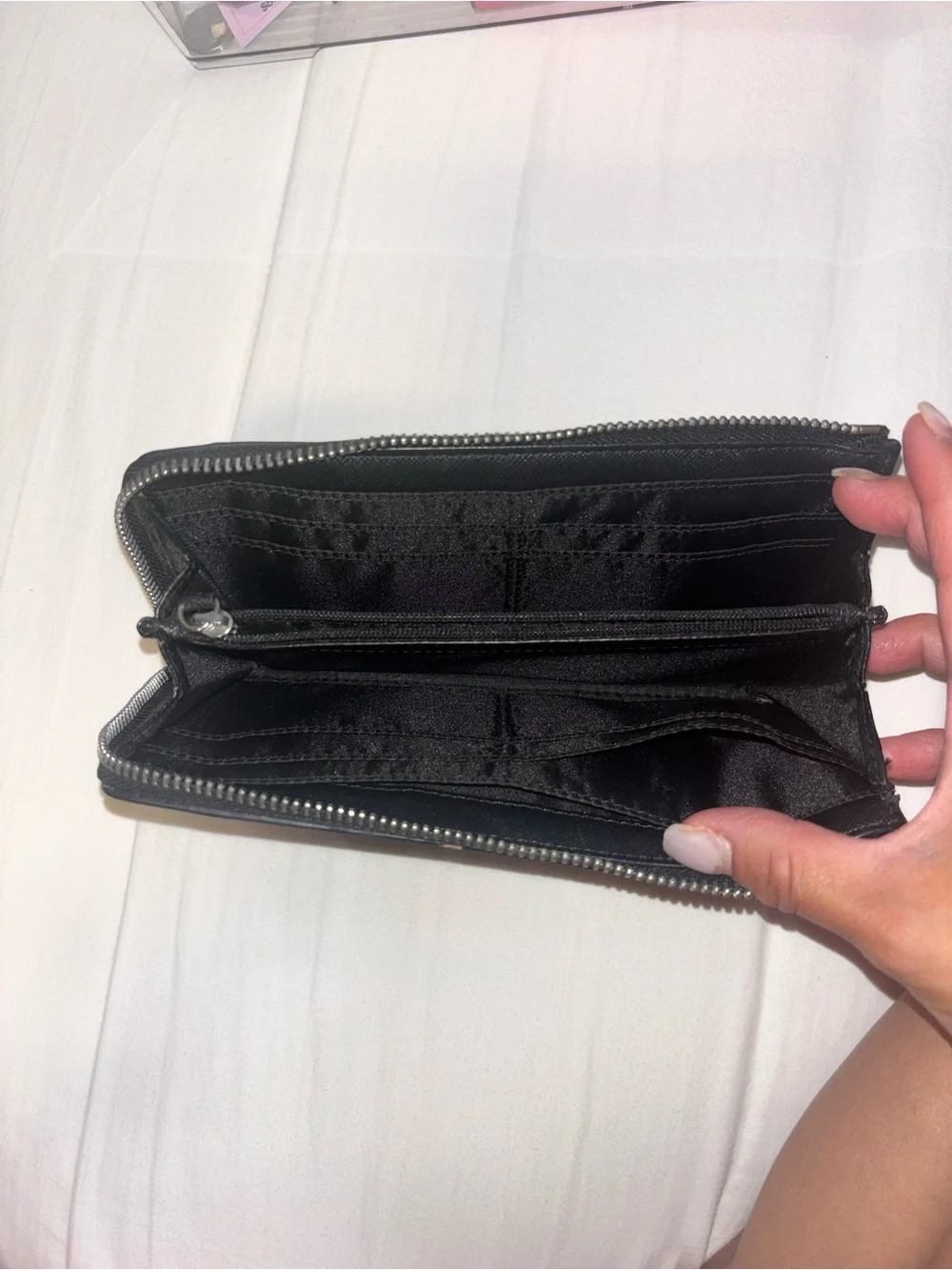 Coach Zip-Around Wallet in Black and Taupe Signature Jacquard